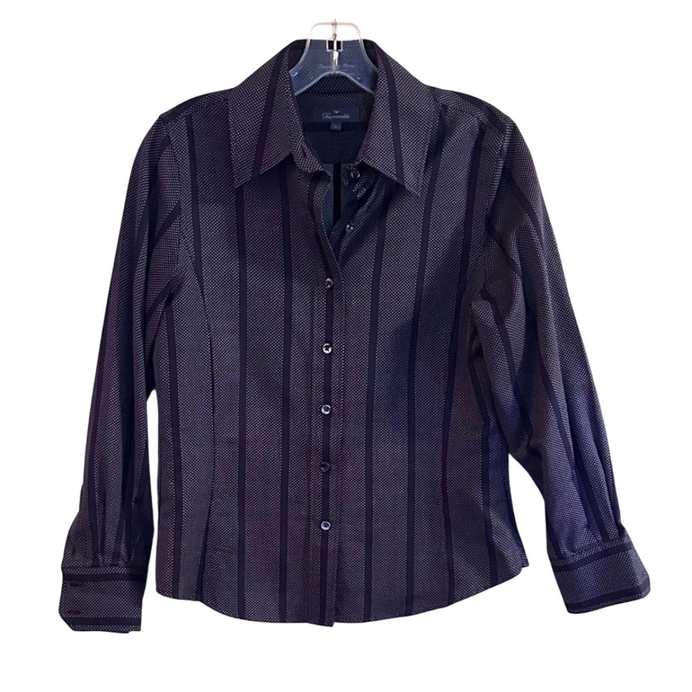 Faconnable 100% Cotton Designed in France Made in Taiwan Button Front Blouse